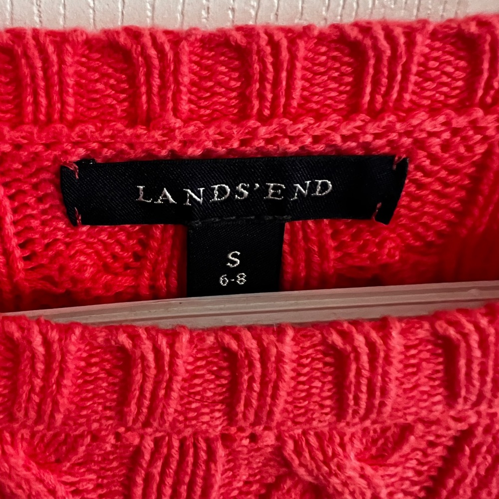 Lands End Sweater Cable Knit Crewneck Pullover Classic 100% Baumwolle (cotton) - Picture 3 of 5